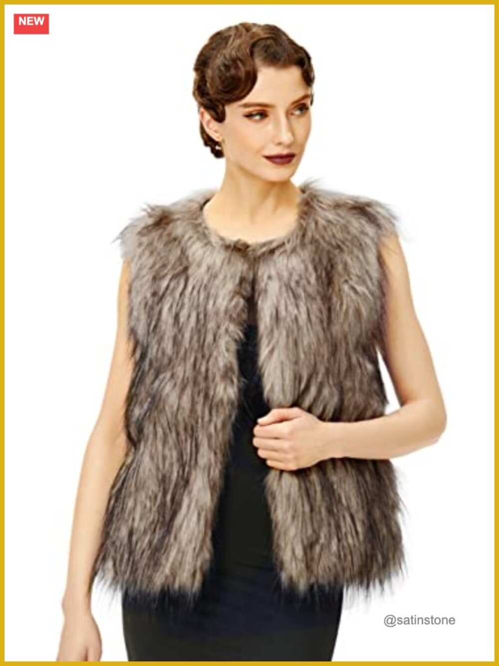 Faux Fur Sleeveless Vest Jacket with Pockets Winter Fluffy Outwear